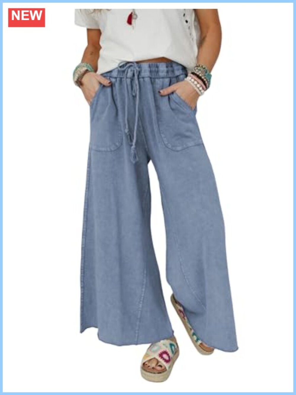 Athlisan Women's Wide Leg Cropped Sweatpants Drawstring Waist Pockets